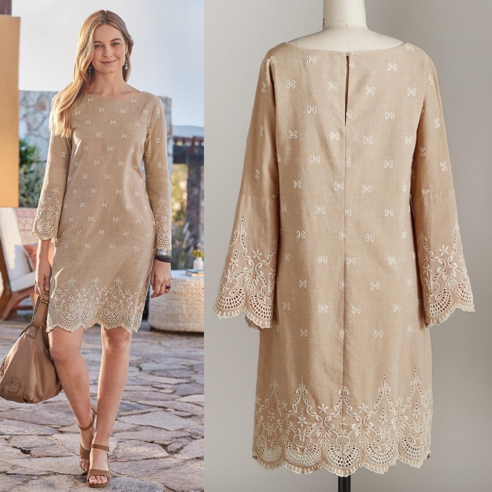 Sundance Royal beige and white eyelet dress size 4